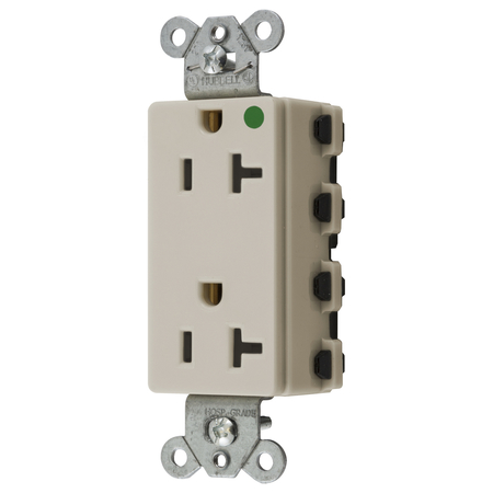 HUBBELL WIRING DEVICE-KELLEMS Straight Blade Devices, Receptacles, Style Line Decorator, SNAPConnect, Hospital Grade, 20A 125V, 2-Pole 3- Wire Grounding, 5-20R, Nylon, USA SNAP2182LANA